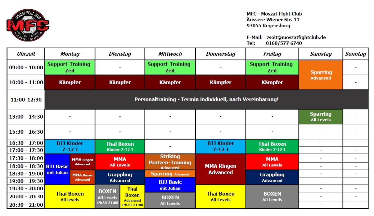 Stundenplan MFC Regensburg